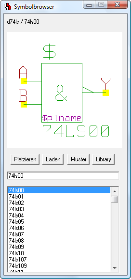 BAE Version 7.2: Schaltplaneditor: Symbolbrowser - Permanente Dialogox