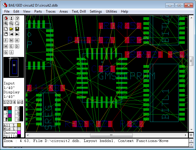 BAE Version 7.8: Layout Editor - Airline Display with Signal Layer Colors